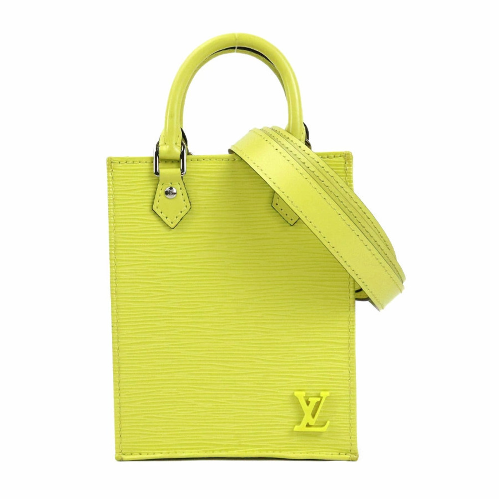 Louis Vuitton 2way Handbag Crossbody Epi Sac Plat Leather Neon Yellow Silver